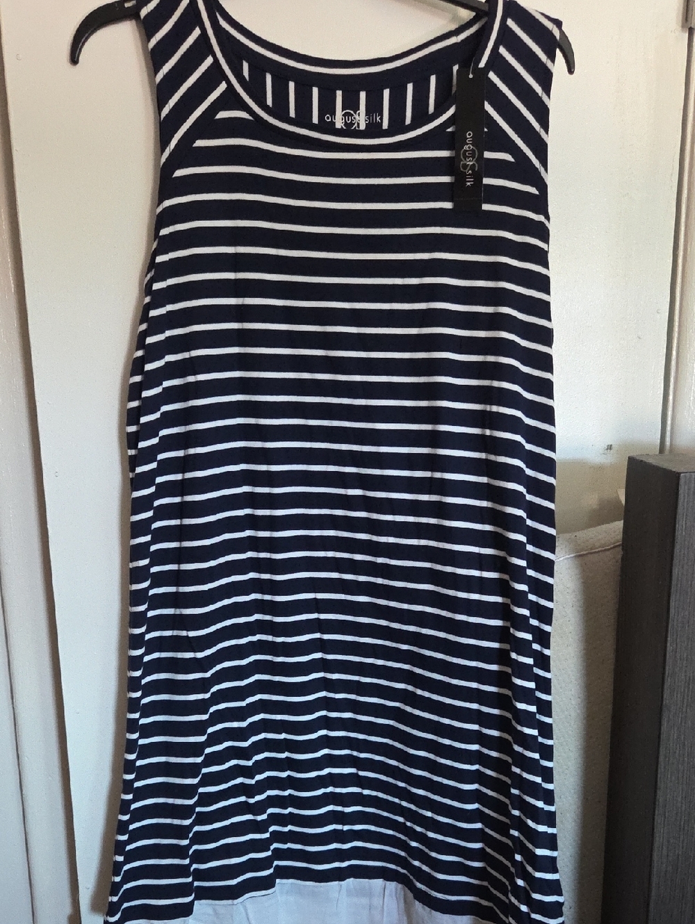 august silk Navy and White Striped A-Line Midi Skirt